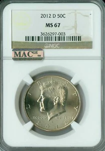 2012 D KENNEDY HALF DOLLAR NGC MS67 2ND FINEST REGISTRY MAC SPOTLESS * - Picture 1 of 4