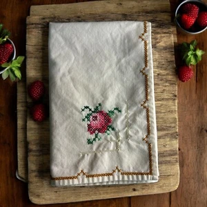 Vintage Hand Embroidered Set Of 12 Cloth Table Napkins Floral Design READ Brown - Picture 1 of 14