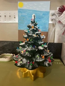 Atlantic 104 Ceramic Tree w/ Golden Star Base, Globe & Bulb Lights, Snow Flocked - Picture 1 of 5