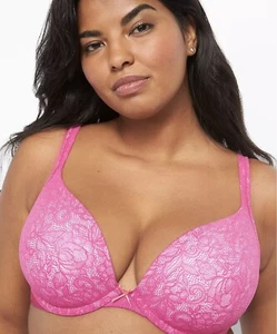 CACIQUE 46DDD Pink Lace Bra Cotton Boost Plunge 1122830 - Picture 1 of 9