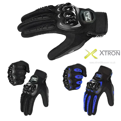 LEATHERDIRECT Men Motorbike Motorcycle Textile Padded Knuckles Gloves-Black