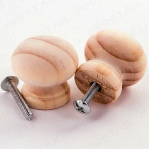 UNSTAINED DOOR KNOBS 2x Small 30mm Pine Inserts & Bolts Wood Handle Cabinet Pull - Picture 1 of 4