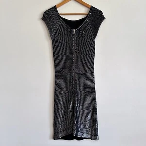 Witchery Small Sequin Grey Midi Dress Exposed Zip Silver Party Dress - Picture 1 of 17