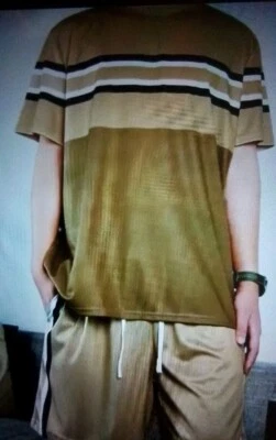  Conjunto de top y corto/bronceado de 2 piezas para hombre, bloque de color negro, blanco, talla grande, cómodo. Nuevo Foto 1 de 4