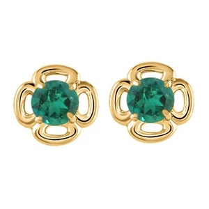 Tachuelas de esmeralda verde zambia natural forma redonda de 2,40 quilates en oro amarillo de 14 quilates - Imagen 1 de 1