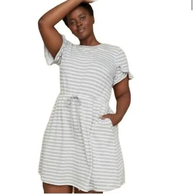 LANE BRYANT Size 18/20 Striped Gray White Casual Ruffle sleeves Shirt Dress - Изображение 1 из 4