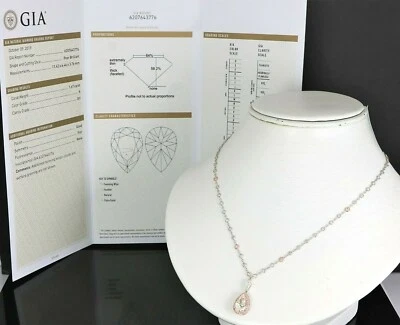 Gregg Ruth 18K розовое золото платина фантазии розовый бриллиант GIA 1,67 карат грушевидное ожерелье - Изображение 1 из 4