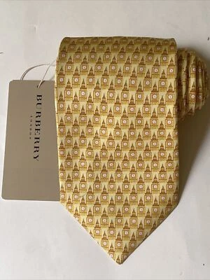 NUEVA Corbata Burberry Yellow Towers Grids Hombre 100% Seda Auténtica Italia 3.5" 0350433 Foto 1 de 4