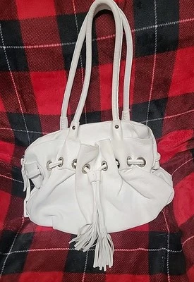 "Cartera/tote/overnite ABRO de cuero blanco Lg-expandible con borla de corbata-19x11x4""" Foto 1 de 4