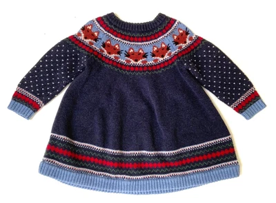 Hanna Andersson Fox Knit Fair Isle Sweater Dress Wool Blend Girls 75 US 12 mths - Image 1 of 4