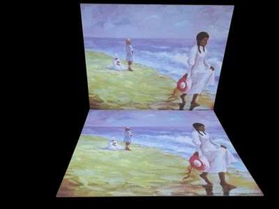 Vintage Cardstock  Paper  Print  Lot -  11" X 8 1/2" - Girl On Beach 10 Pcs  - Image 1 of 4