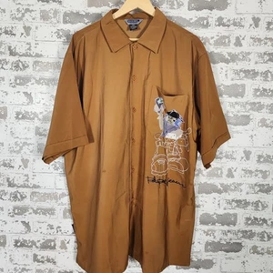 Blaues Jungen Hemd Herren 2XL braun bestickt Grafik Hip Hop Streetwear Russland - Bild 1 von 22