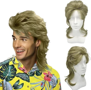 Blonde Mullet Mens 80S Wig - Rocker, Hippie Pop Rock Long Curly 70S Costume f... - Picture 1 of 12