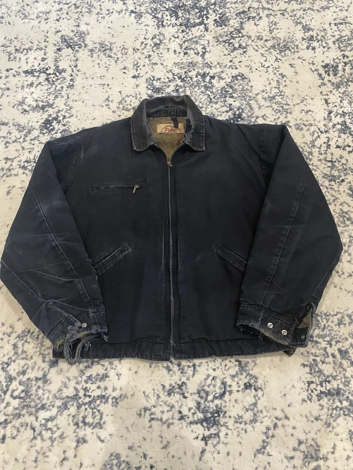 Black Detroit Style Pella Jacket With A Distressed Look, Size Large, Fits Boxy - Image 1 of 4