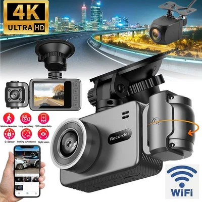 4K Dash Cam Front and Rear View 120° Car Camera Night Vision with Built in WiFi - Image 1 of 4