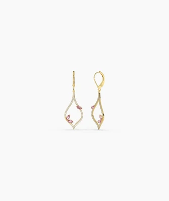0.31 CT Natural Diamond Pink Blossom Drop Earrings 14K Yellow Gold Fine Jewelry - Image 1 of 4