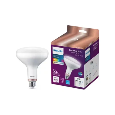 65-Watt Equivalent BR40 Smart Wi-Fi LED Color Changing Light Bulb Powered by Wiz - Image 1 of 4