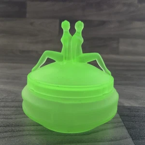 Art Deco 1930's "The Twins" Green Satin Glass Powder Jar by L. E. Smith Glass - Picture 1 of 9