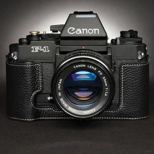 Custodia mezza fotocamera in vera pelle fatta a mano per Canon F-1 NUOVA F-1 - Foto 1 di 19
