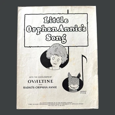 Little Orphan Annie’s Song Sheet Music 1931 Ovaltine Promo Radio Harold Gray - Image 1 of 3
