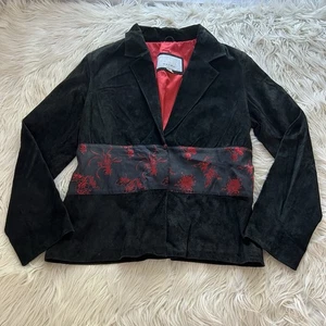 Vintage 90s Y2K Wilson Leather Maxima Suede Jacket Black Red Oriental Goth XL - Bild 1 von 10