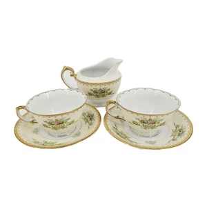 Meito Jewel Floral & Gold Muster Set 2 Tassen & Untertassen & Milchkännchen Japan  - Bild 1 von 18