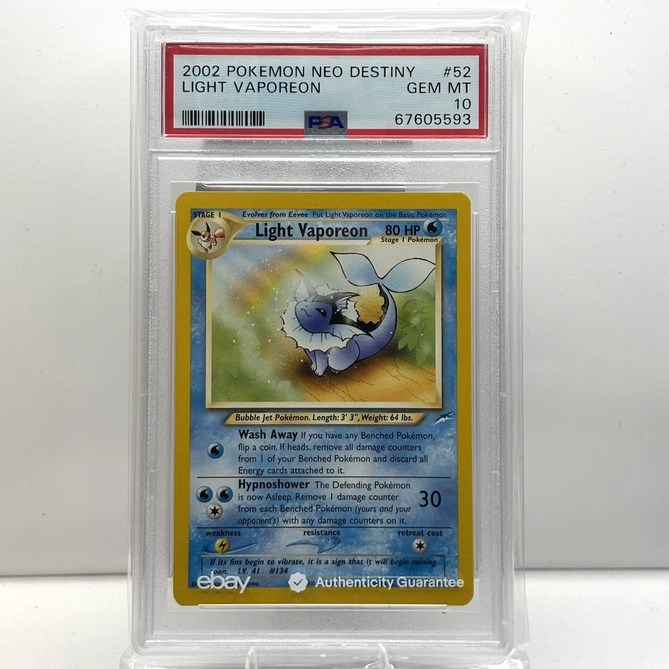 POP 67! 2002 POKEMON NEO DESTINY #52/105 LIGHT VAPOREON PSA 10 - Image 1 of 2