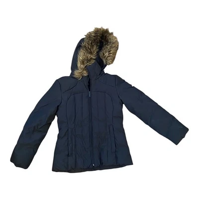 Casaco acolchoado Calvin Klein feminino preto pele sintética com capuz inverno quente P - Imagem 1 de 4