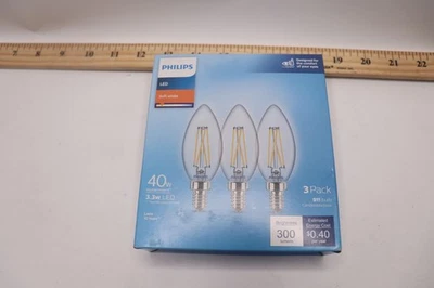 (3-Pk) Philips B11 E12 LED Light Bulb 40-Watt Equivalent B11 Clear Glass - Image 1 of 4