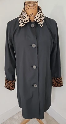 Dennis Basso Water Resistant Animal Print/Black Reversible Coat Jacket XS - Image 1 of 4