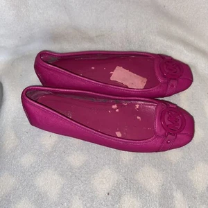 Michael Kors 7M Fulton Moccasin Pink Leather Round Toe Ballet Flat Shoe MK Logo - Picture 1 of 11