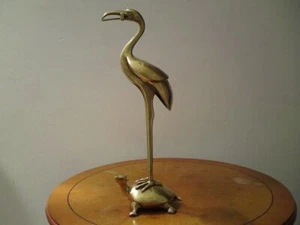Large 19th-20th century Brass Crane and Tortoise Auspicious Longevity Tsuru Kame - Picture 1 of 12