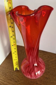 KELVIN'S GENUINE HAND BLOWN GLASS RED VASE With Label Japan 9" - Picture 1 of 7