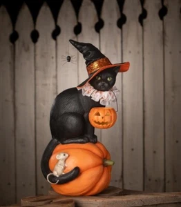 Bethany Lowe Gatto Nero Strega su Zucca Decorazione Halloween Figura TD4155 - Foto 1 di 2