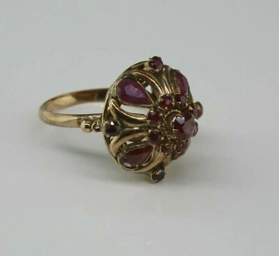 Antique 14K Yellow Gold Ruby Dome Ring Circa 1940 Size 7 - Image 1 of 4