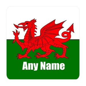 PERSONALISED WALES DRAGON FLAG PRINT 9CM SQUARE COASTER CHRISTMAS SECRET SANTA - Picture 1 of 1