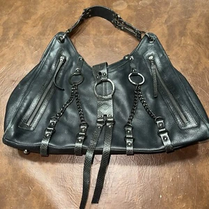 Cole Haan Vintage Y2K “G Series” Edgy Rocker Glam Black Leather Chained Purse - Picture 1 of 7
