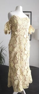 8, Yellow Beige Over Cutwork Floral Lace Bardot Midi Dress, JARLO, Rrp £120 - Picture 1 of 9