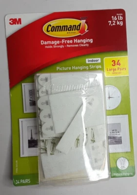 3M Command Picture Hanging Strips Large, 17 Pairs, 34 Strips - Image 1 of 2