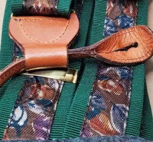 Vintage Ermenegildo Zegna Men's Leather Suspenders Green Blue Orange NEW! - Picture 1 of 12