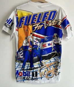 Jeremy Mayfield Mobil 1 NASCAR T Shirt Medium White USA Vintage AOP - Picture 1 of 6