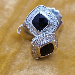 David Yurman Sterling Silver Petite Albion 5x5 Black Onyx Diamonds Stud Earring - Picture 1 of 4