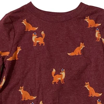 Cat and Jack Fox Novelty Print Long Sleeve T-Shirt Girls 3T Maroon Red Heathered - Image 1 of 4