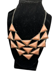 Geometrische Halskette Altrosa Edelsteine ummantelt mit versilbertem Latz 11 Zoll Vintage - Bild 1 von 7