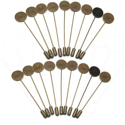 20 Bronze Tone Round Tray Lapel Pin Safety Pins Brooches for Men Women Suit Tie - Image 1 of 4
