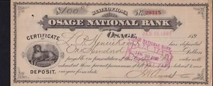 Osage National Bank Iowa 1897 BANK CHECK - Dog Vignette - Picture 1 of 1