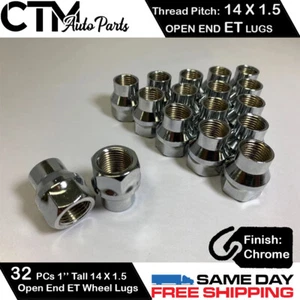 32PC CHROME 14X1.5 ET STYLE OPEN END LUG NUT BULGE ACORN FIT FORD CHEVY GMC MORE - Picture 1 of 2