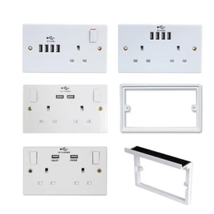 13 AMP TWIN SOCKET USB CHARGER DOUBLE SINGLE DUAL SWITCHED QUAD SPACER 2.4A 3.1A - Picture 1 of 14