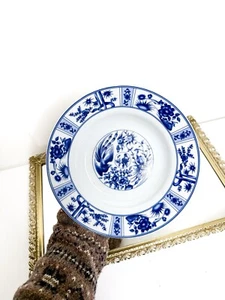Japanese Traditional Plate Flowers and Birds Made in Japan, Blue Danebu - Picture 1 of 9