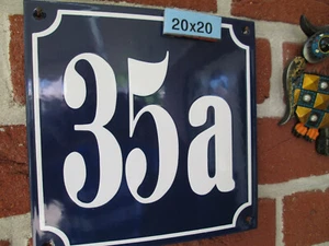 Hausnummer Emaille Nr 35a weisse Zahl auf blauem Hintergrund Mega 20 cm x 20 cm  - Picture 1 of 12